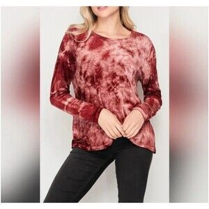 baea Los Angeles Crushed Velvet Long Sleeve Pullover Top In Tie Dye Rose Sz XS N